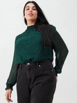 Oasis Curve Agate Animal Chiffon Shirred Neck Blouse - Multi Green