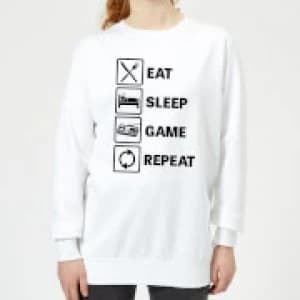 Eat Sleep Game Repeat Womens Sweatshirt - White - 3XL