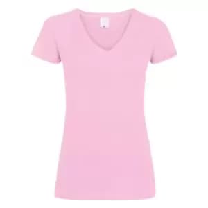 Womens/Ladies Value Fitted V-Neck Short Sleeve Casual T-Shirt (X Small) (Baby Pink)