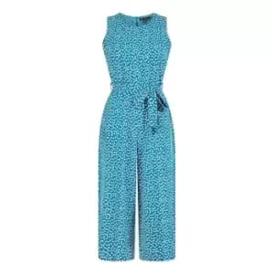 Mela London Teal Daisy Sleeveless Culotte Jumpsuit - Blue