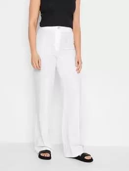 Long Tall Sally White Pinstitch Linen Trouser 36", White, Size 10, Women