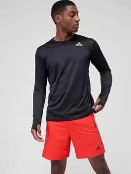 adidas Own The Run 3 Stripe Long Sleeve T-Shirt - Black/Silver, Black/Reflective Silver Size XS Men