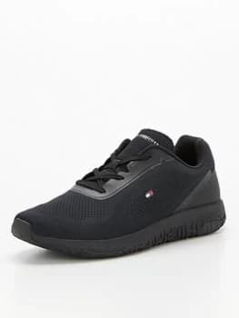 Tommy Hilfiger Lightweight Techmesh Flag Runner Trainers - Black, Size 40, Men