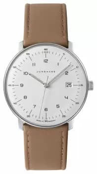 Junghans 41/4562.02 Mens Max Bill White Dial Beige Leather Watch