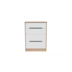 Welcome Furniture Barquero 4 Drawer Deep Chest - White Matt and Bardolino Oak