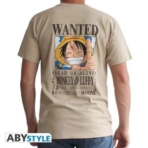 One Piece - Wanted Luffy Mens Large T-Shirt - Beige