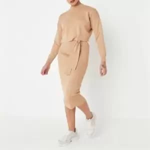Missguided Petite Jumper And Knitted Midi Skirt Co Ord Set - Beige
