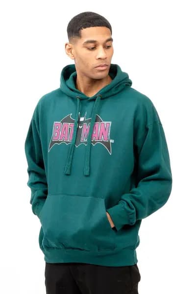 DC Comics Vintage Bat Logo Cotton Hoodie Teal