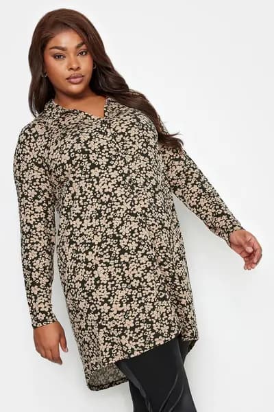 Yours Floral Tunic Shirt Black
