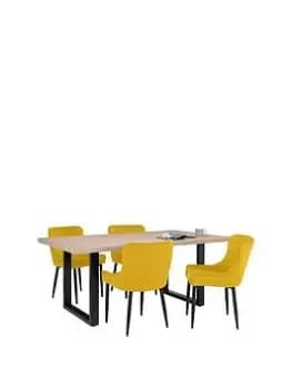 Julian Bowen Berwick 180 Cm Dining Table + 4 Luxe Chairs - Oak/Mustard