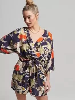 Superdry Vintage Kimono Playsuit - Blue Size 10, Women