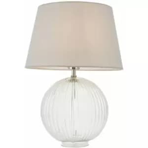 Table Lamp Clear Ribbed Glass & Pale Grey Cotton 40W E27 gls Base & Shade