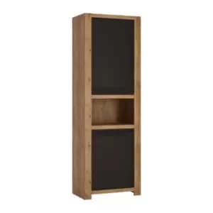 Havana 2 Door Tall Cupboard With Open Shelf In Lefkas Oak Effect With Matte Black Fronts
