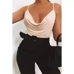 I Saw It First Nude Slinky Cowl Neck Bodysuit - Brown