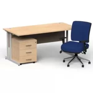 Impulse 1800 x 800 Silver Cant Office Desk Maple + 3 Dr Mobile Ped & Chiro Med Back Blue W/Arms