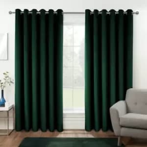 Thermal 100% Blackout Green Velvet Curtains, 117 x 137cm (46 x 54) - Green - Homescapes