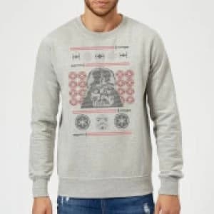 Star Wars Darth Vader Face Knit Grey Christmas Sweatshirt - L - Grey
