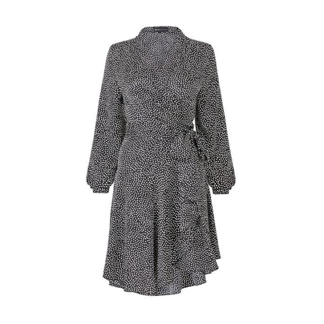 Mela London Black Spotted 'Oralie' Wrap Dress - 8