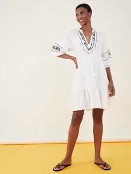 Accessorize Black And Gold Embroidered Dress, White, Size L, Women