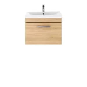 Nuie Athena 600 Wall Hung Single Drawer Vanity & Mid-edge Basin - Natural Oak