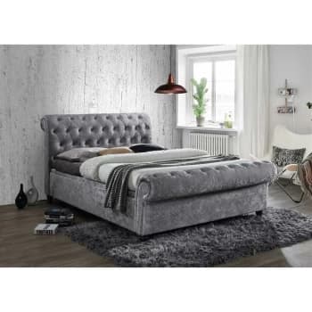 Birlea - Castello Ottoman Steel Crushed Velvet Fabric Upholstered Side Lift Ottoman Storage Bed 4ft6 Double 135 cm