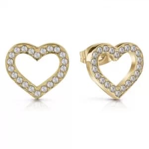 Guess Gold Tone Heart Crystal Stud Earrings