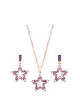 Mood Rose Gold Purple Baguette Star Pendant Necklace And Earring Set - Gift Boxed