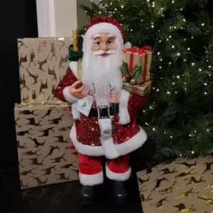 60cm Luxury Traditional Standing Red Sequin Santa with Sack Christmas Decoration