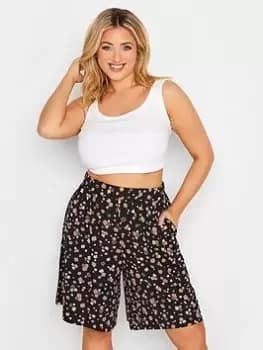 Yours Curve Ditsy Orange Floral Jersey Short - Black, Size 18, Women