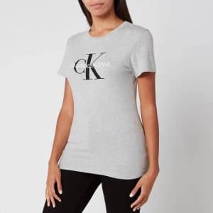 Calvin Klein Jeans Womens Core Monogram Logo Regular Fit T-Shirt - Light Grey Heather - L - Grey
