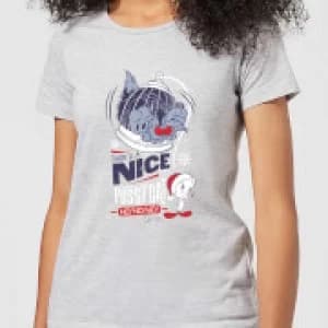 Looney Tunes Tweety Pie Pussy Cat Womens Christmas T-Shirt - Grey - 3XL