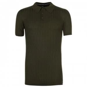 Fabric Embroidered Logo Polo Mens - KHAKI