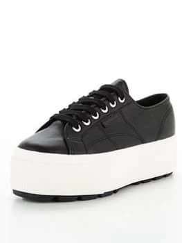 SUPERGA 2790 Tank Nappa Leather Platform Plimsoll - Black, Size 4, Women