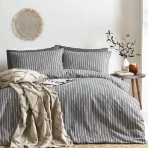 The Linen Yard Herringbone Stripe Double Duvet Cover Set Cotton Charcoal