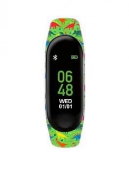 Tikkers Activity Tracker Digital Dial Green Dinosaur Print Silicone Strap Kids Watch