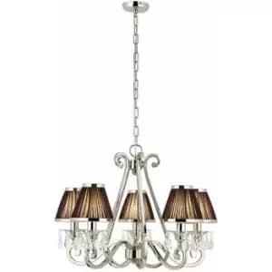 Loops - Esher Ceiling Pendant Chandelier Nickel Crystal & Black Shades 5 Lamp Light