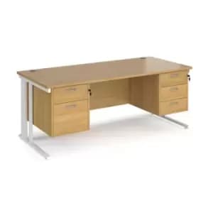 Office Desk Rectangular Desk 1800mm With Double Pedestal Oak Top With White Frame 800mm Depth Maestro 25 MCM18P23WHO
