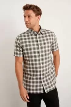Mens Short Sleeve Light Khaki Check Shirt