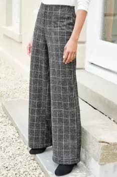 Pull-On Check Wide Leg Trousers 27" (68.5cm) inside leg