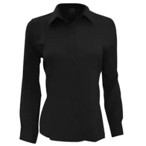 Henbury Womens/Ladies Wicking Long Sleeve Work Shirt (2XL) (Black)