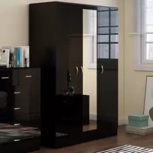 Chilton 3 Door Mirrored Wardrobe - Black Gloss - Black