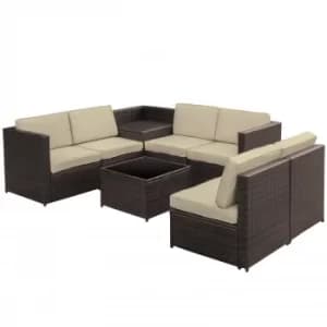 Outsunny 8Pcs Patio Rattan Seating Garden Furniture Set Table w/ Cushions 6 Seater Brown