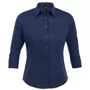SOLS Womens/Ladies Effect 3/4 Sleeve Fitted Work Shirt (S) (Dark Blue)