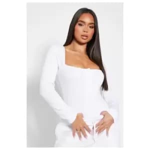I Saw It First Cotton Rib Button Front Puff Sleeve Bodysuit - White