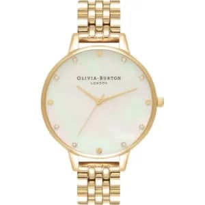 Ladies Olivia Burton Classics Big Dial White MOP Gold Bracelet Thin Case Watch