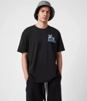 AllSaints Mens Malibeau Crew T-Shirt, Jet Black, Size: XXL
