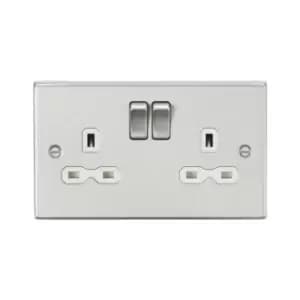 Knightsbridge - 13A 2G dp Switched Socket with White Insert - Square Edge Brushed Chrome