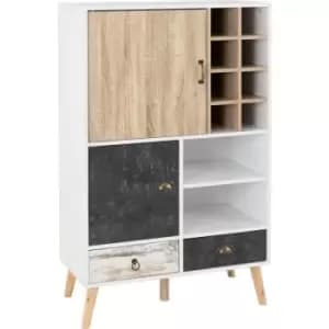 Nordic Wine Cabinet in White and Distressed Finish