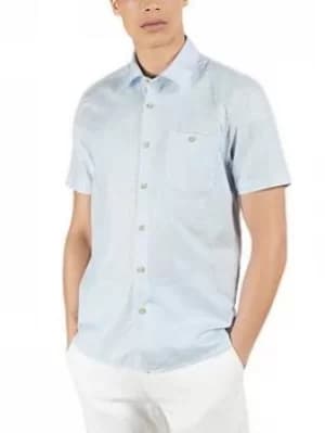 Ted Baker Civiche Short Sleeve Linen Shirt, Light Blue, Size 3, Men