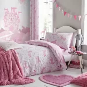 Catherine Lansfield - Folk Unicorn Easy Care Duvet Cover Set, Pink, Junior